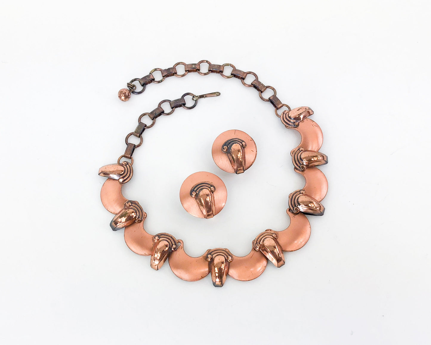1950s Copper Choker & Clip Earring Set, Rebajes Style Jewelry Set
