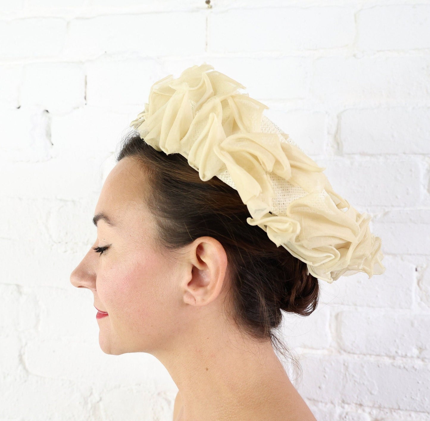 1950s Creme Straw Brim Hat