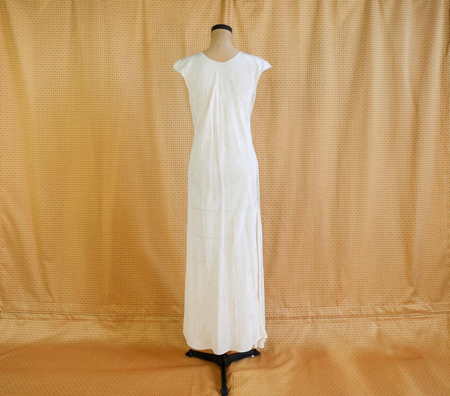 1940s Ivory Silk Nightgown, White Bias Cut Long Dress, Medium
