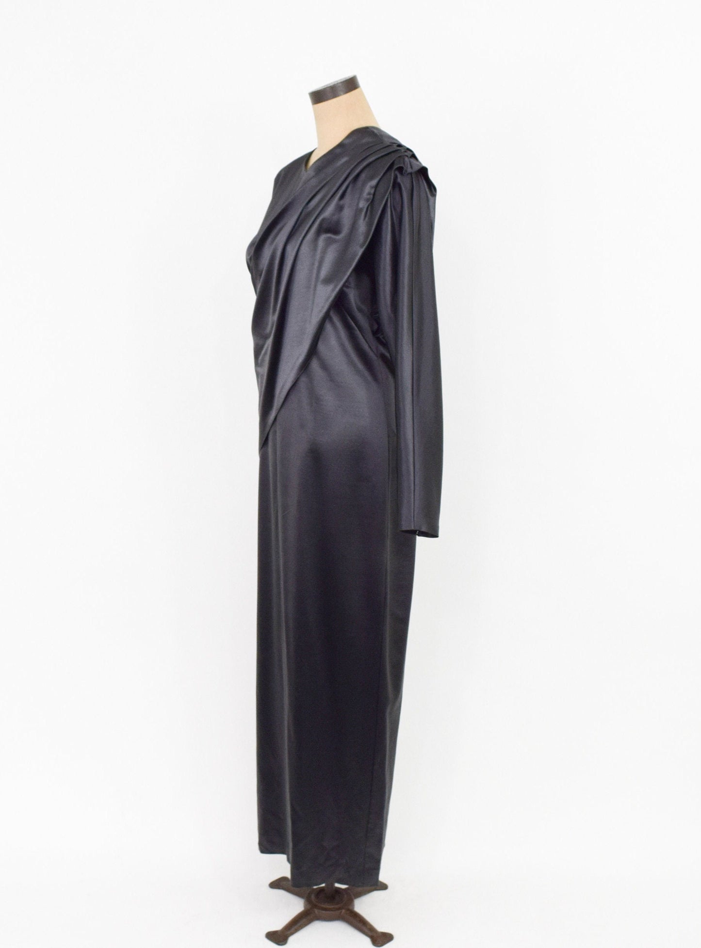 1990s Krizia Charcoal Gray Satin Evening Gown, Large