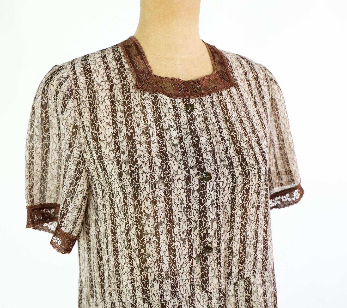 1940s Brown Striped Day Dress, Extra Large