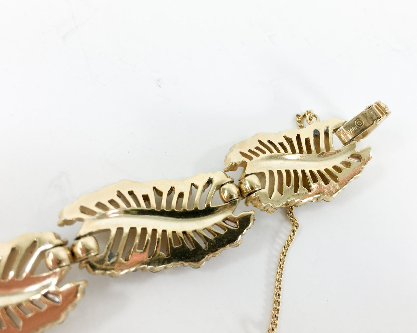 1950s Trifari Rhinestone & Gold Leaf Bracelet