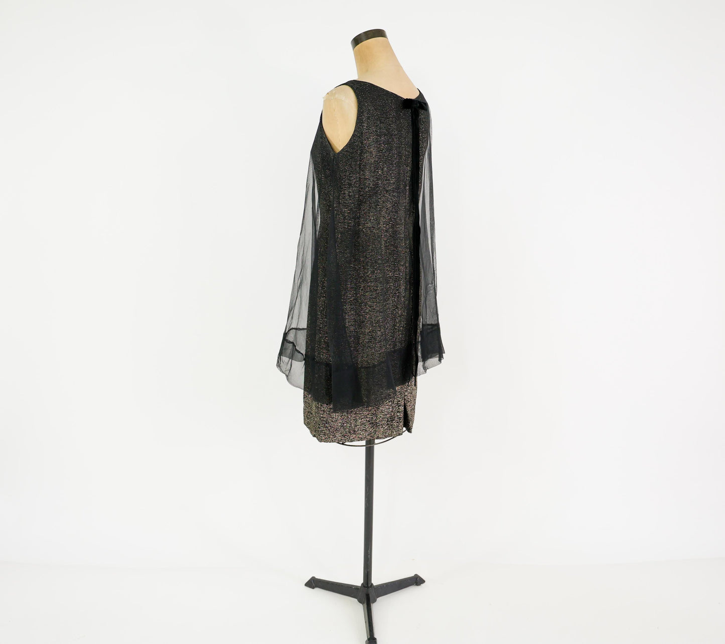1960s Metallic Gold Black Dress