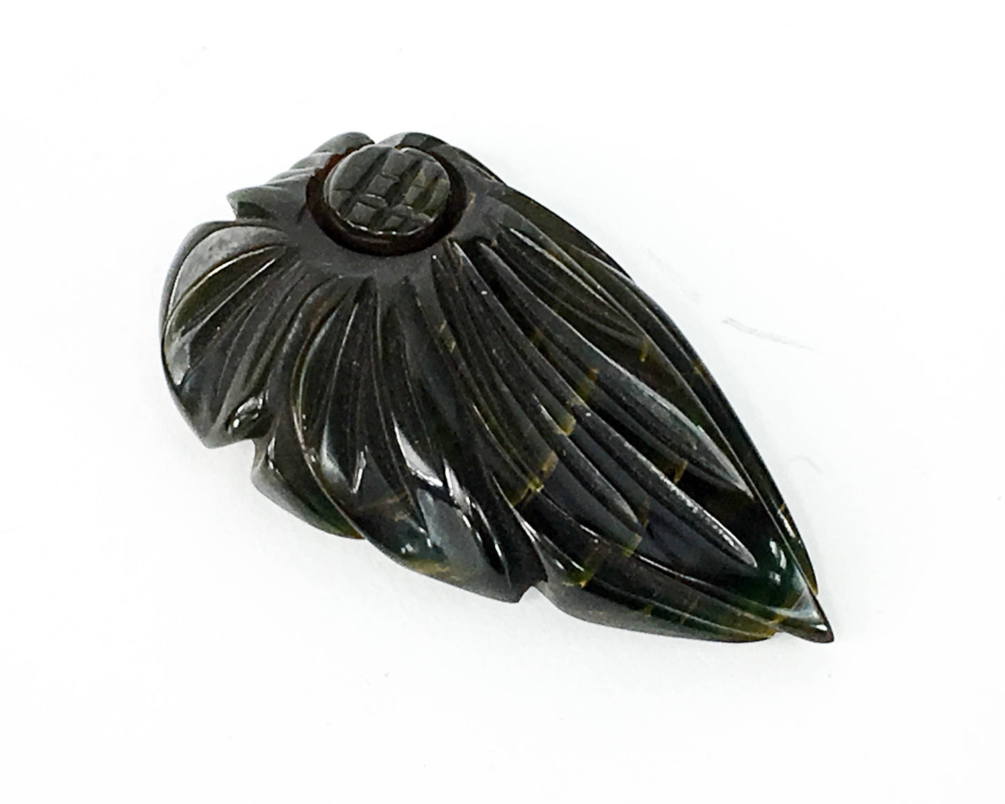 1940s Carved Flower Bakelite Dress Clip | Dark Green & Black