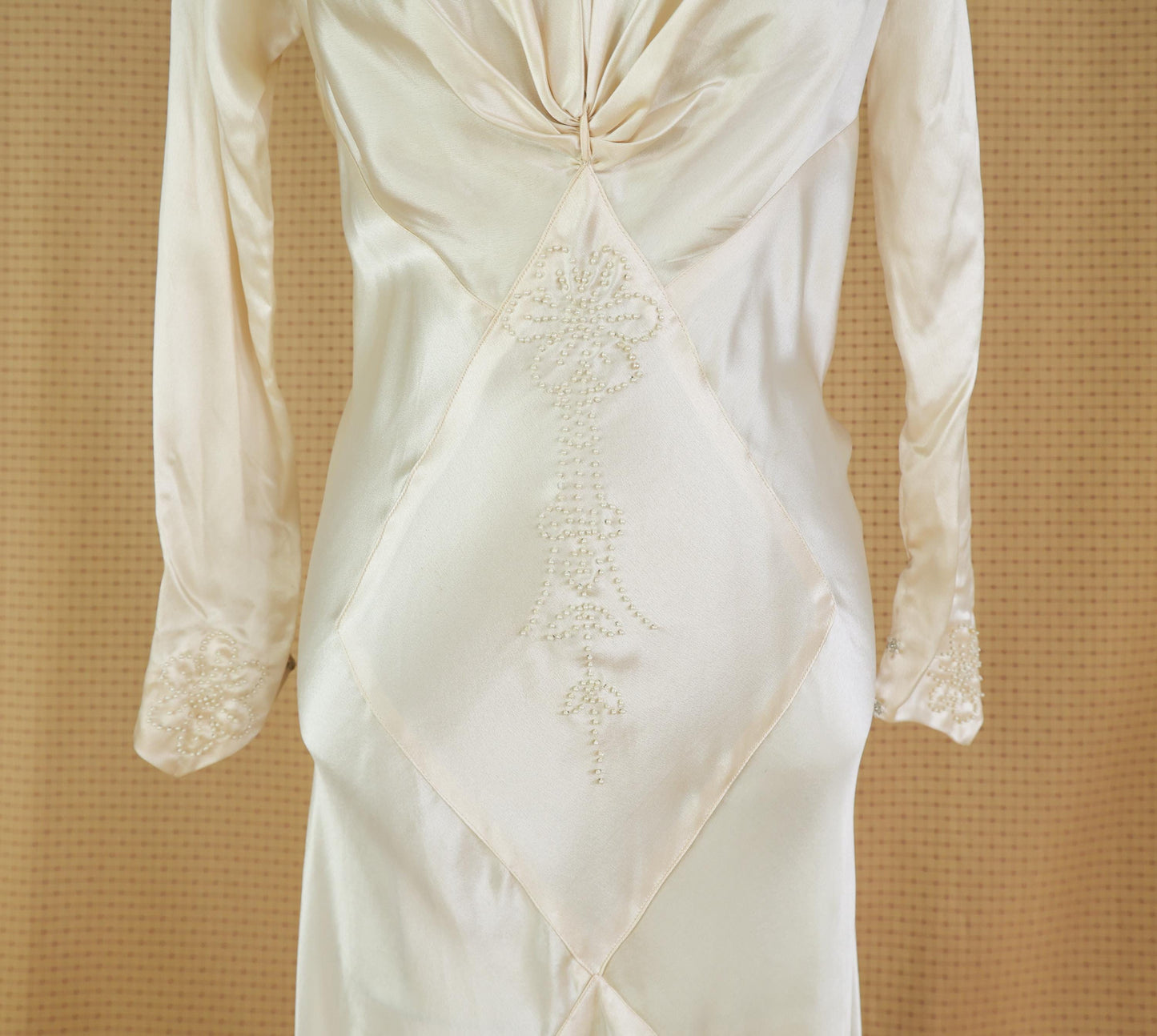 1930s Ivory Silk Beaded Wedding Dress, Large