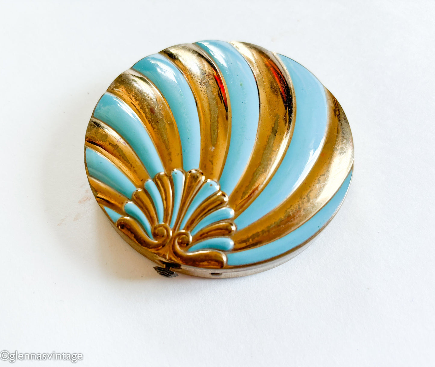 1930s Blue & Gold Vintage Compact, Turquoise Enamel Compact