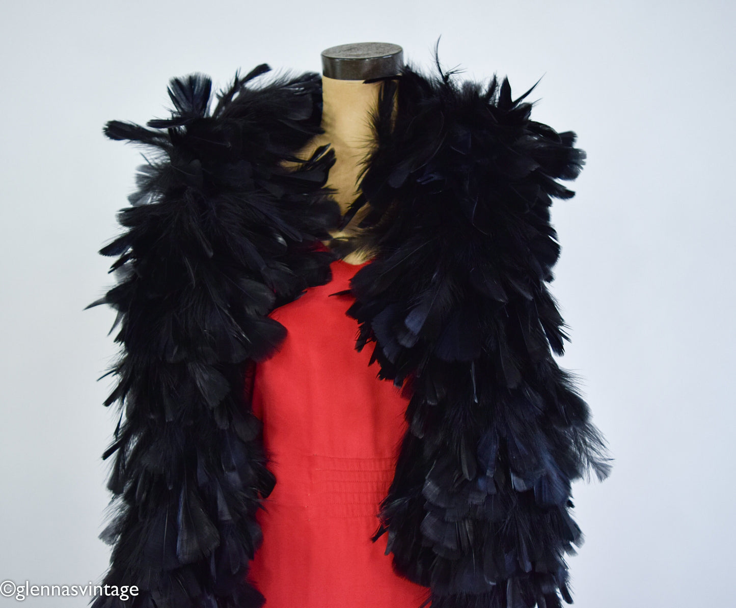1900s Black Feather Boa with Silk Backing and Ties, Edwardian Era Scarf
