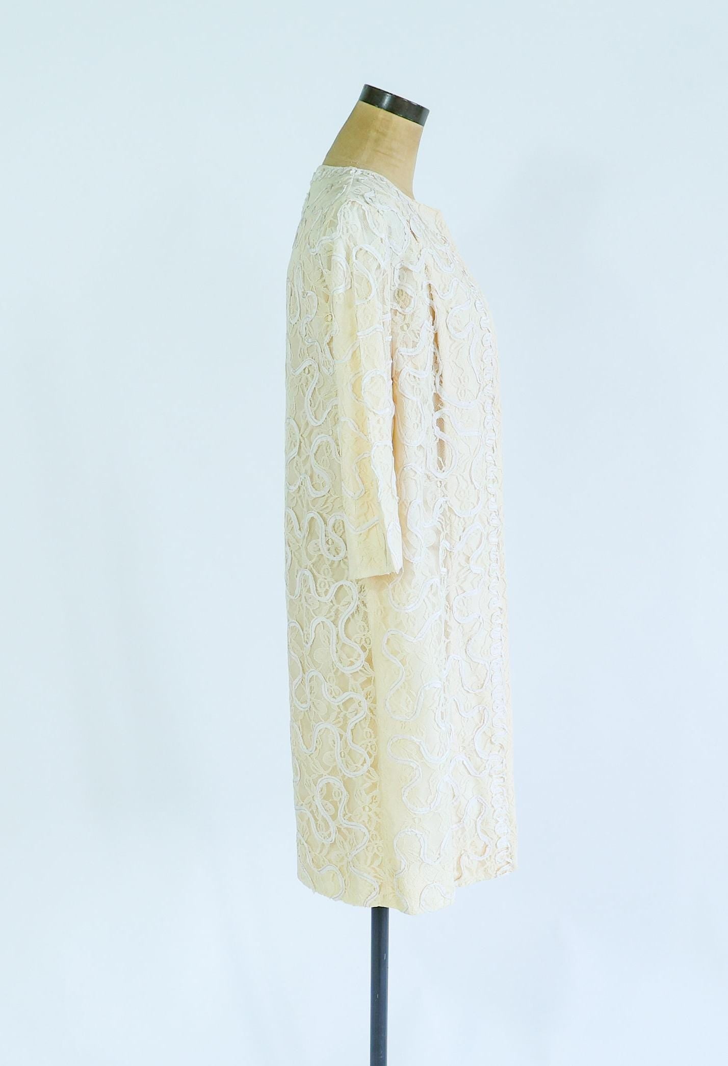1960s White Lace Dress & Jacket Set, Medium