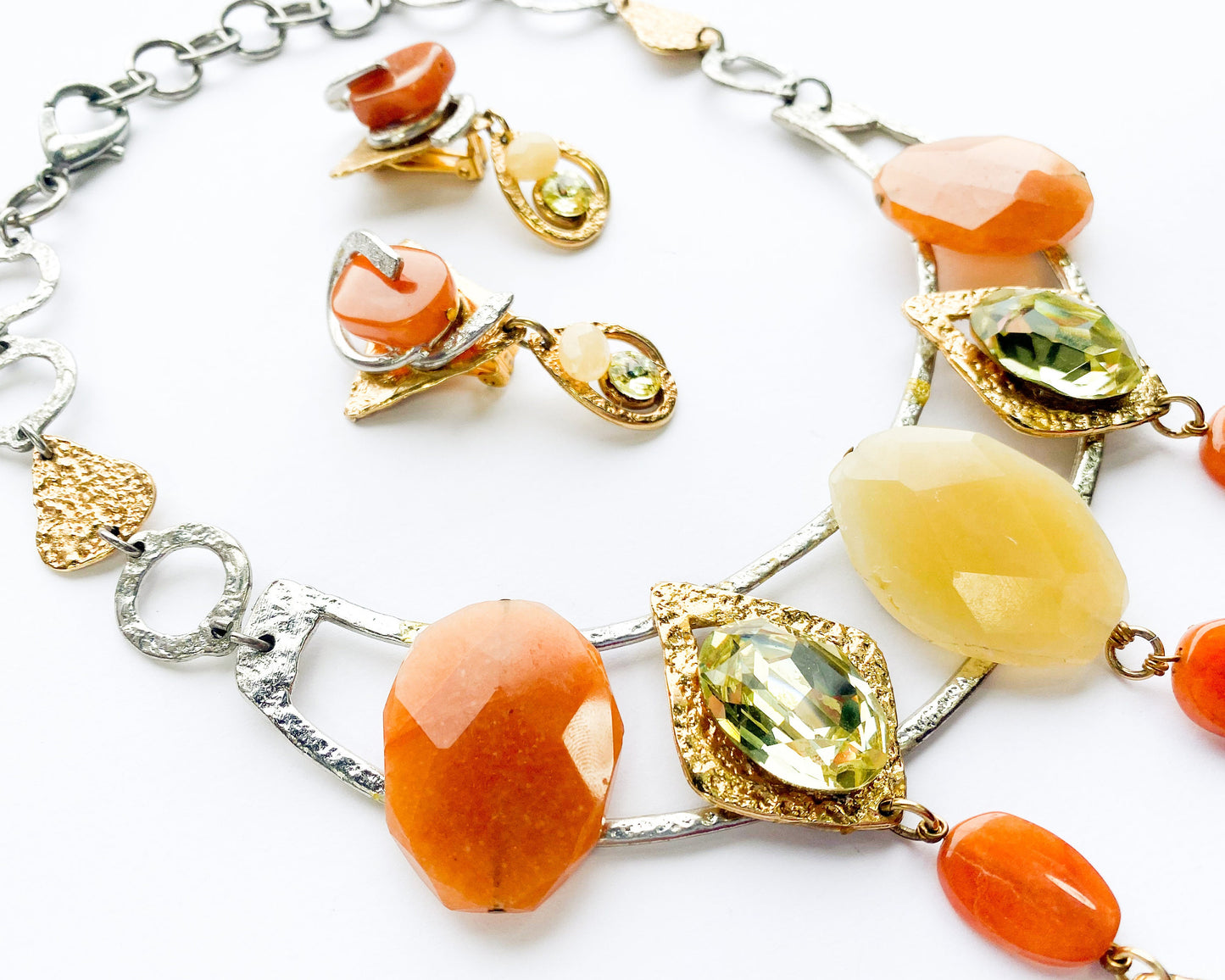 1990s Gold Necklace & Earrings | Avant Garde Necklace Set | J.Jansen