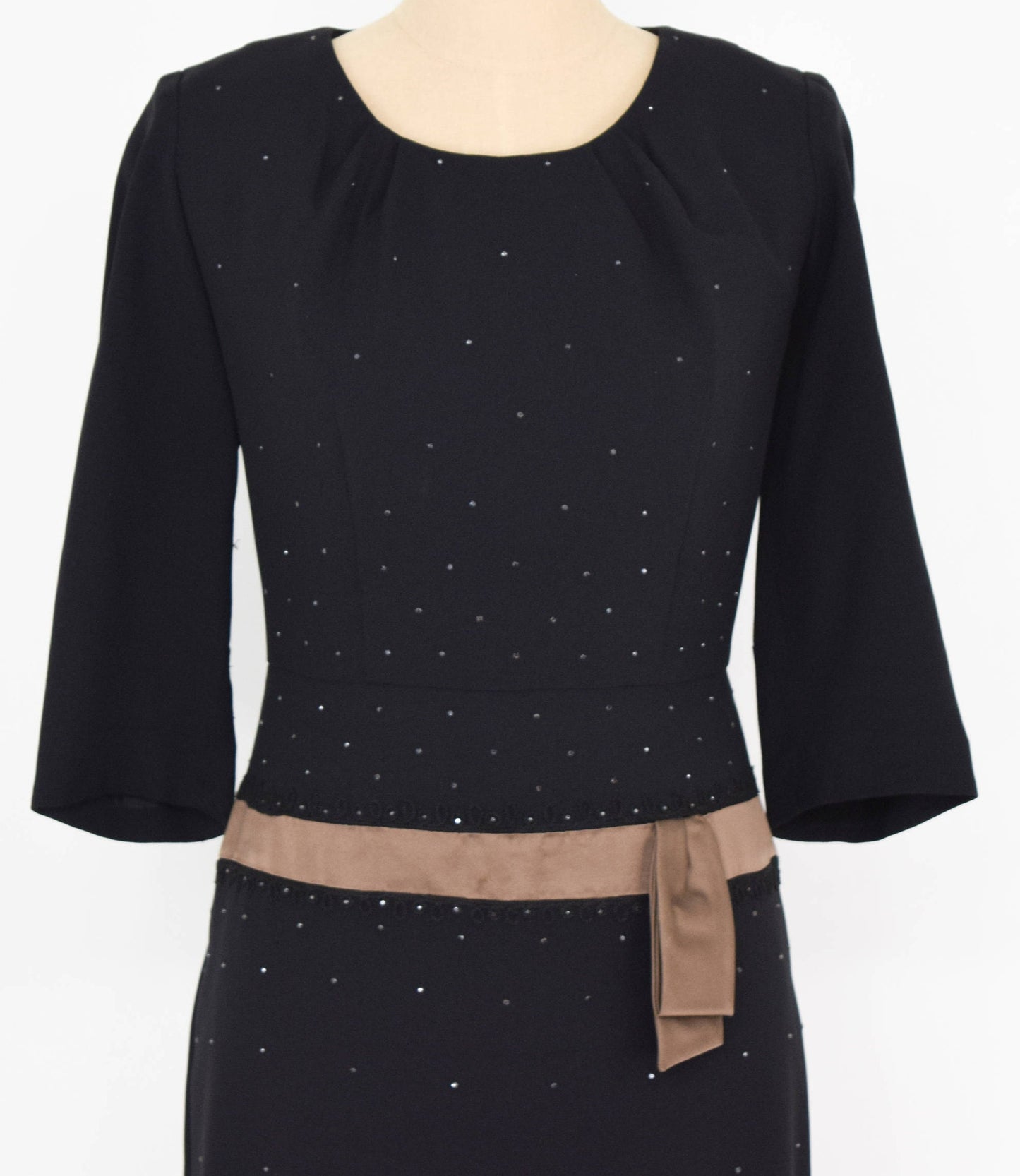1950s Black & Bronze Crepe Cocktail Dress with Rhinestone Detail, Alan Peck, Medium