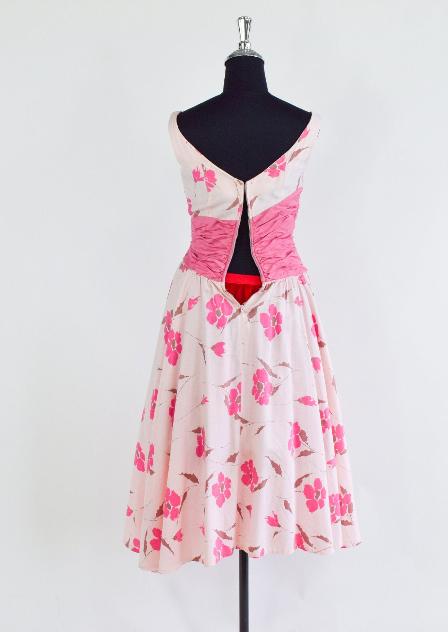 1950s Pink Floral Cotton Party Dress, Small