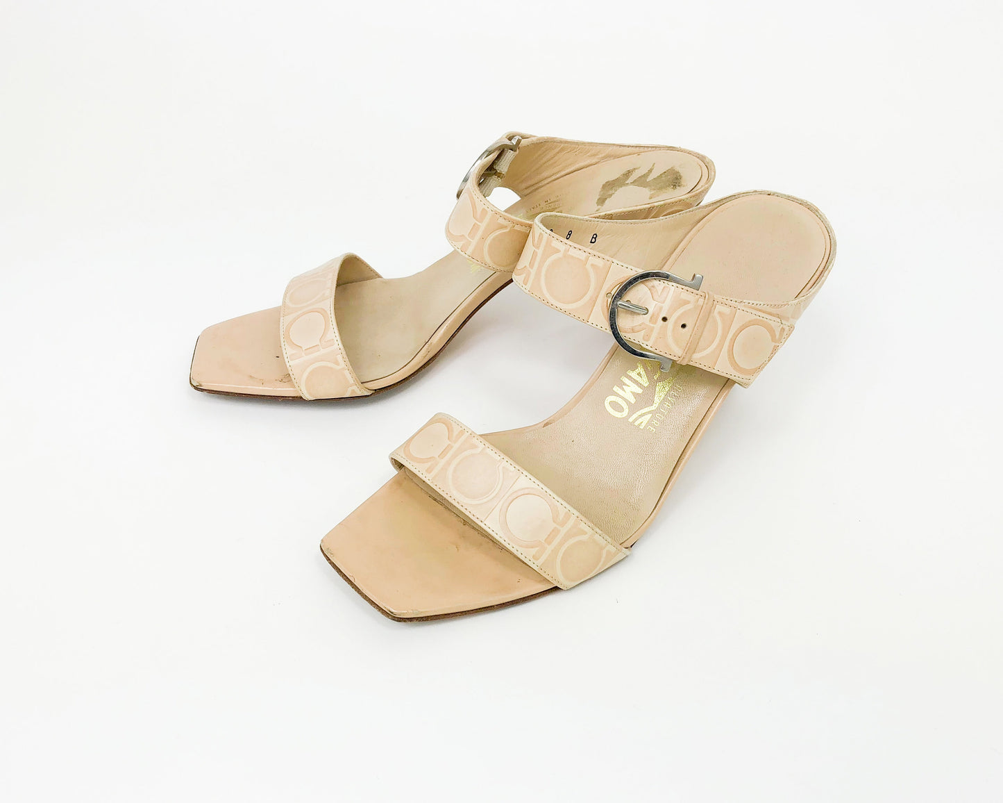 1980s Ferragamo Beige Leather Heels | Strappy Sandals US 8