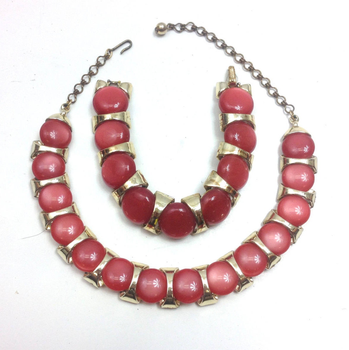 1950s Red Necklace & Bracelet | Red Plastic Circles Jewelry Set