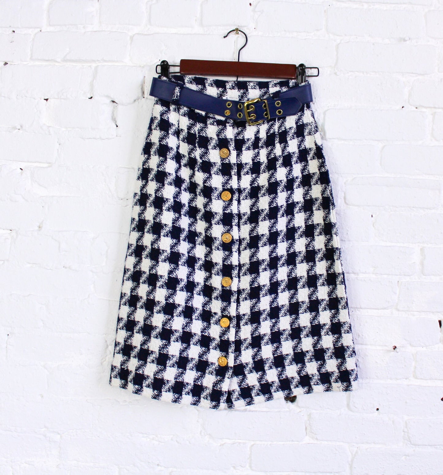 1960s Blue Plaid Pencil Skirt | 60s Navy & White Plaid Skirt | Donnkenny | Small