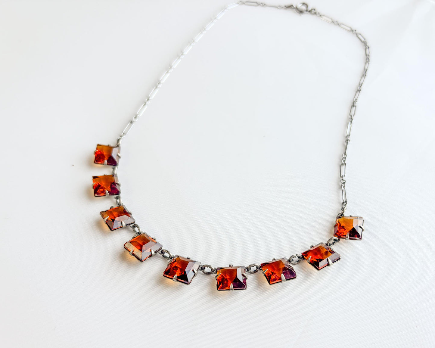 1940s Amber Glass Necklace | Crystal Squares Necklace