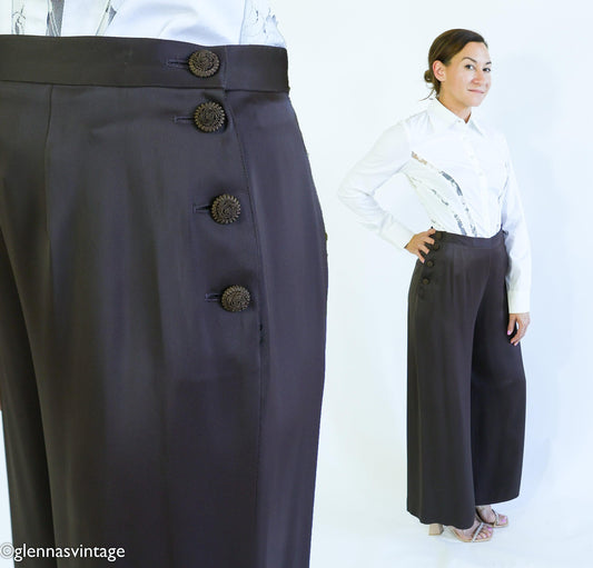1990s Guy Laroche Designer Pants Brown Silk Slacks, Size 42