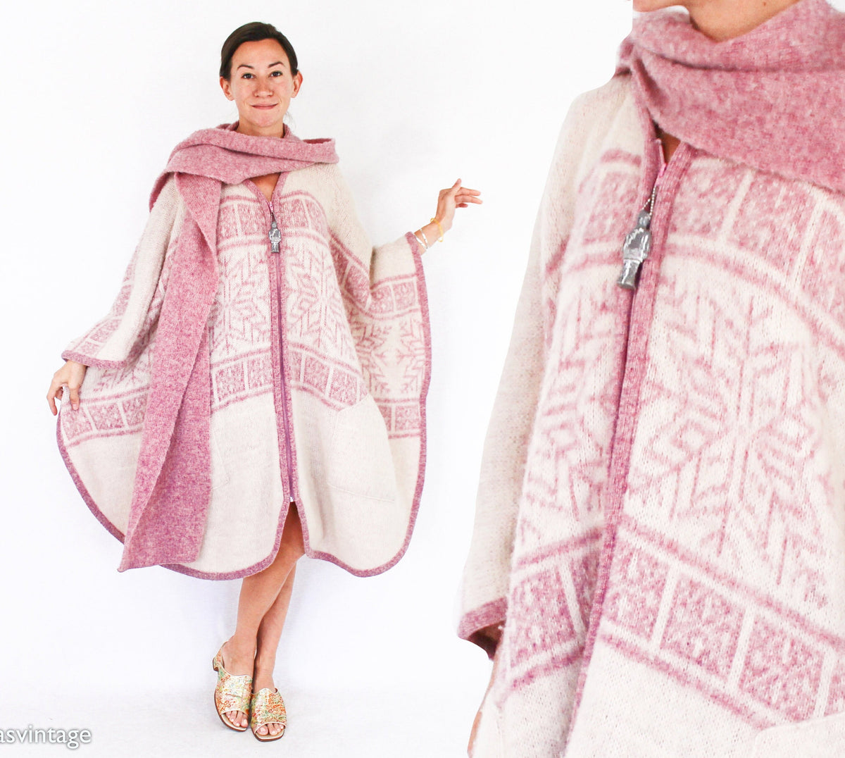 1970s Pink Scandinavian Wool Sweater Cape by TUNDRA