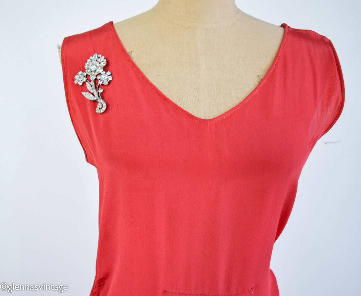 1930s Red Silk Crepe Evening Dress, Gatsby Party Gown, Small