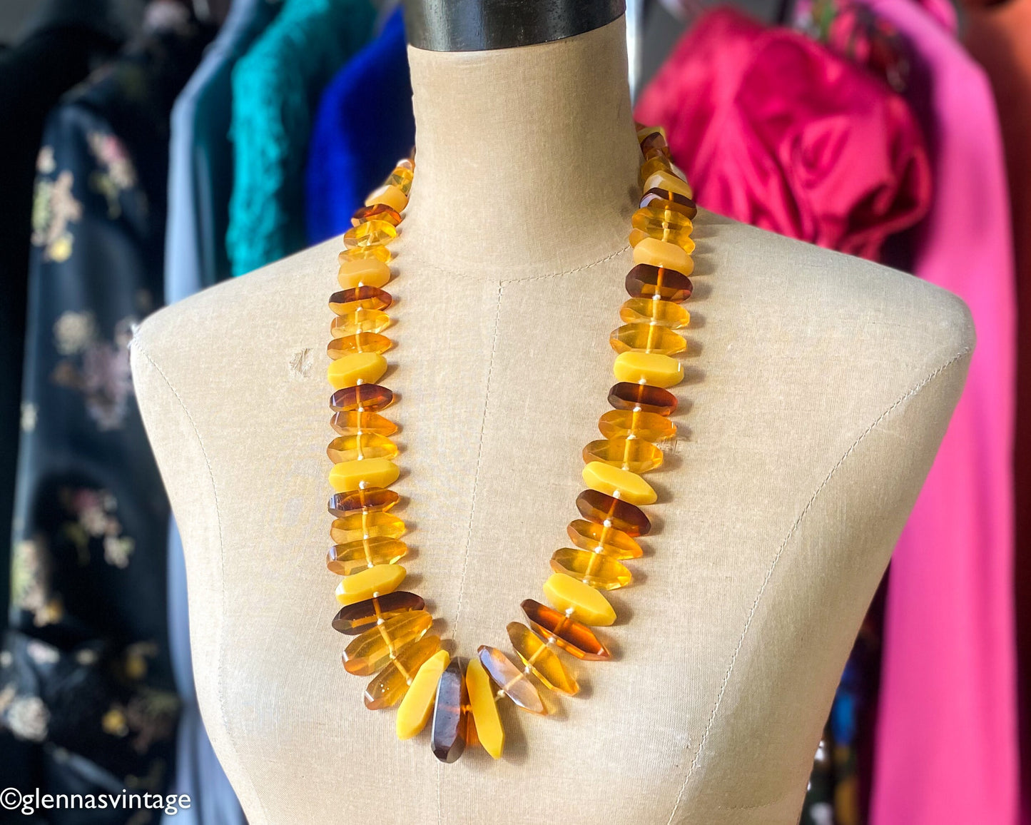 Vintage 1960s Chunky Plastic Necklace | Yellow, Gold & Brown Beads