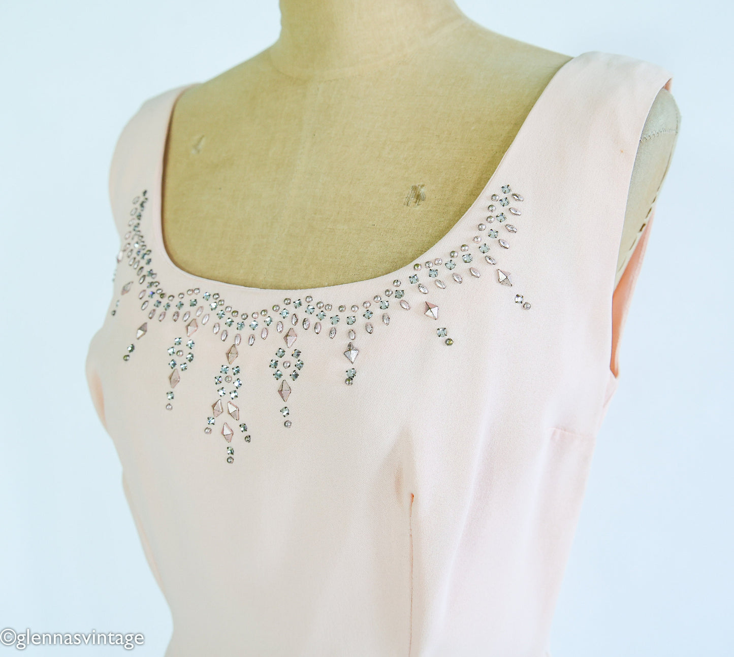 1960s Pink Rhinestone Sleeveless Dress, Medium