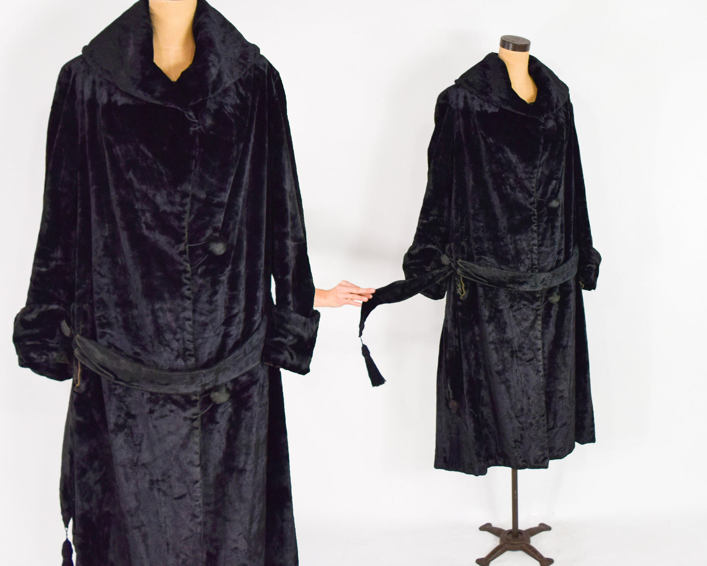 1900s Black Velvet Coat | Black Cotton Velvet Coat | Downton Abbey | Large