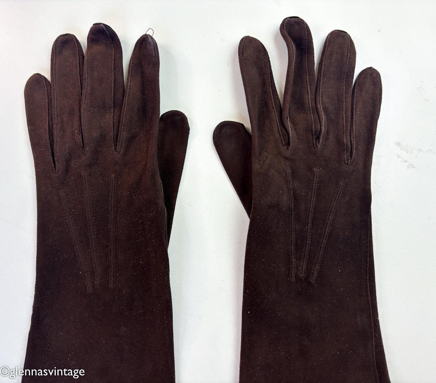 1950s Brown Suede Gloves, Size 6.5