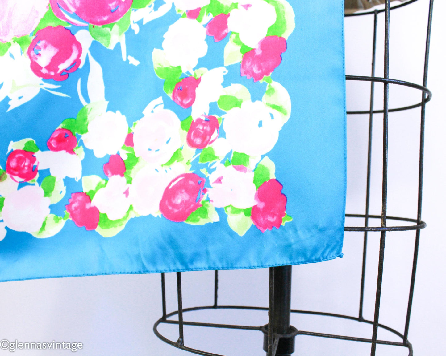 1980s Blue Floral Pattern Scarf