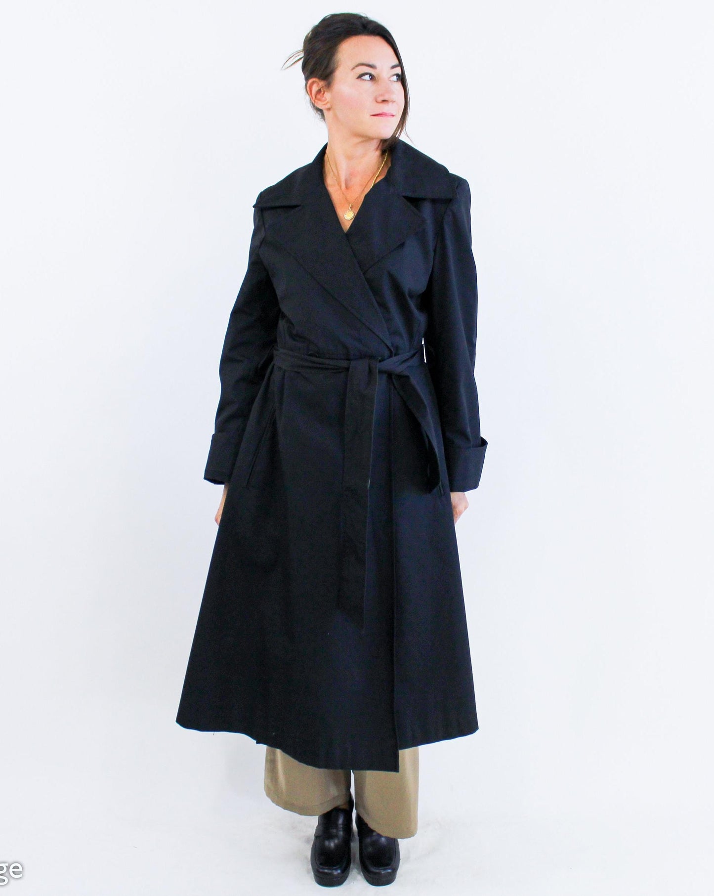 Diane von Furstenberg | 1980s Black Trench Coat l 80s Black Wrap Trench Coat | Diane von Furstenberg | Medium