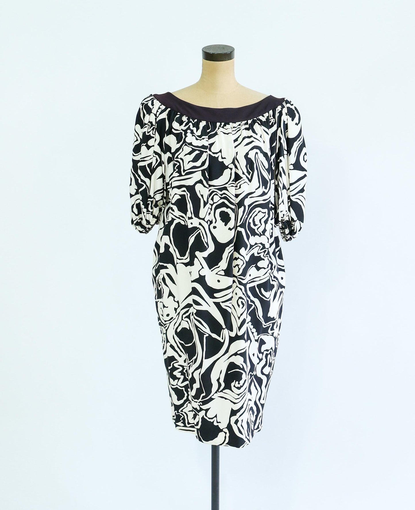 Saint Laurent Vintage 1990s Black White Floral Print Dress, 40
