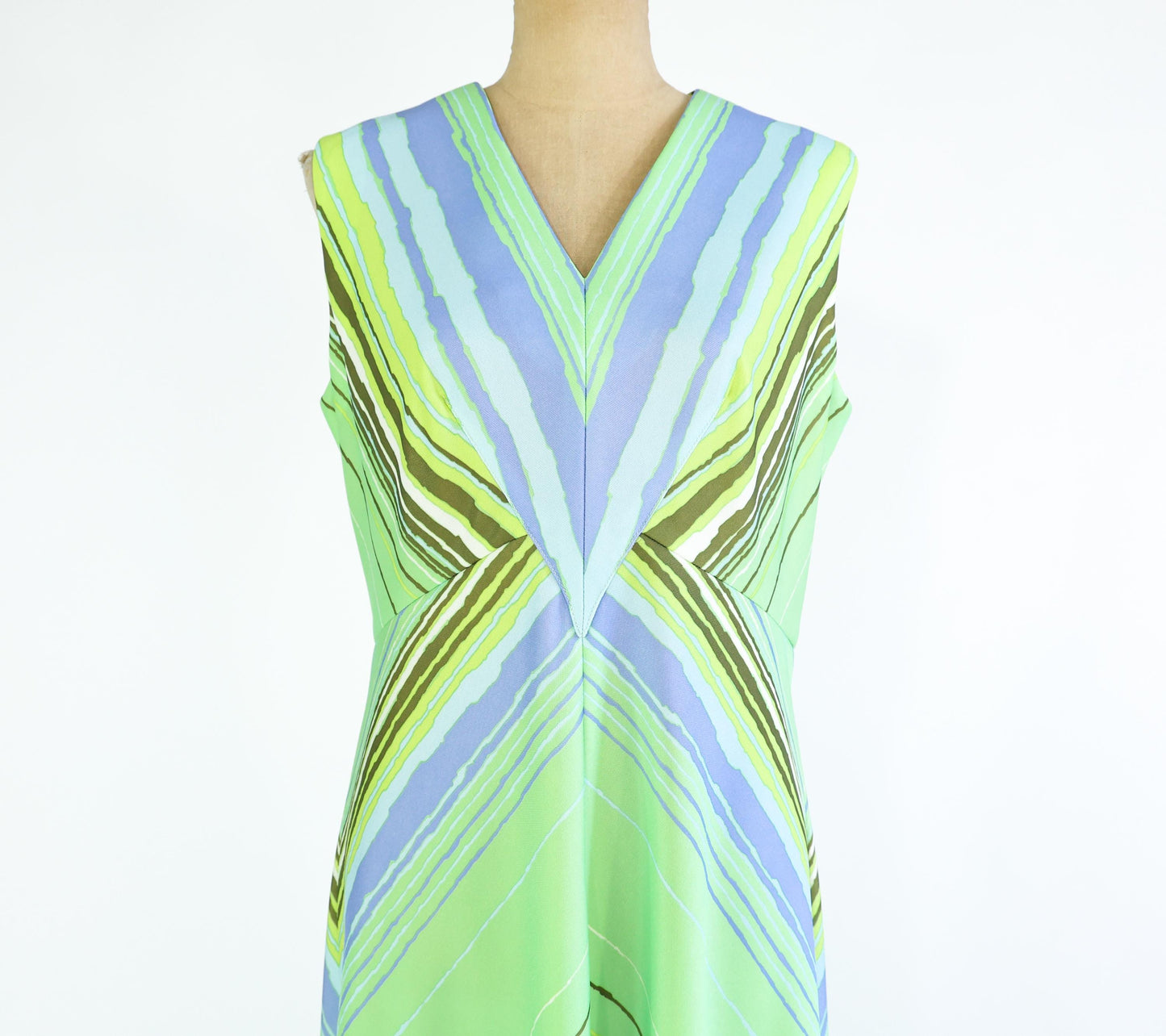 1970s Green & Blue Chevron Striped Maxi, 34" Waist
