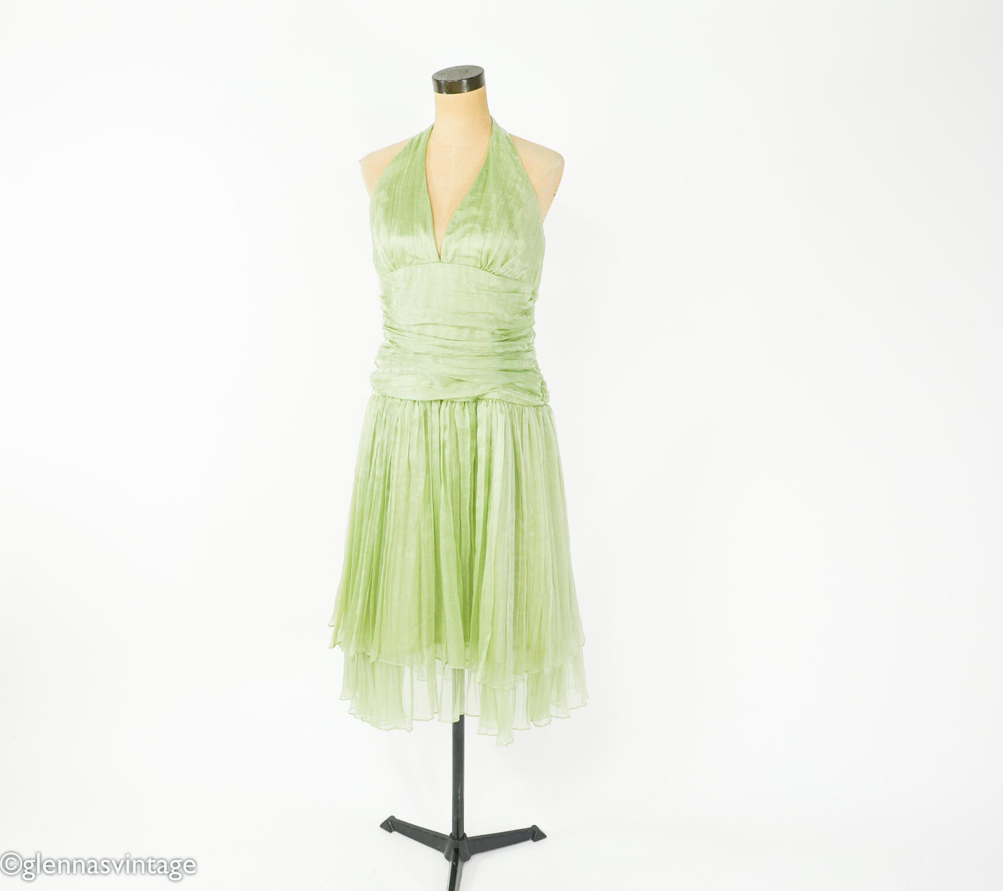 1990s Green Halter Evening Gown Dress, Medium