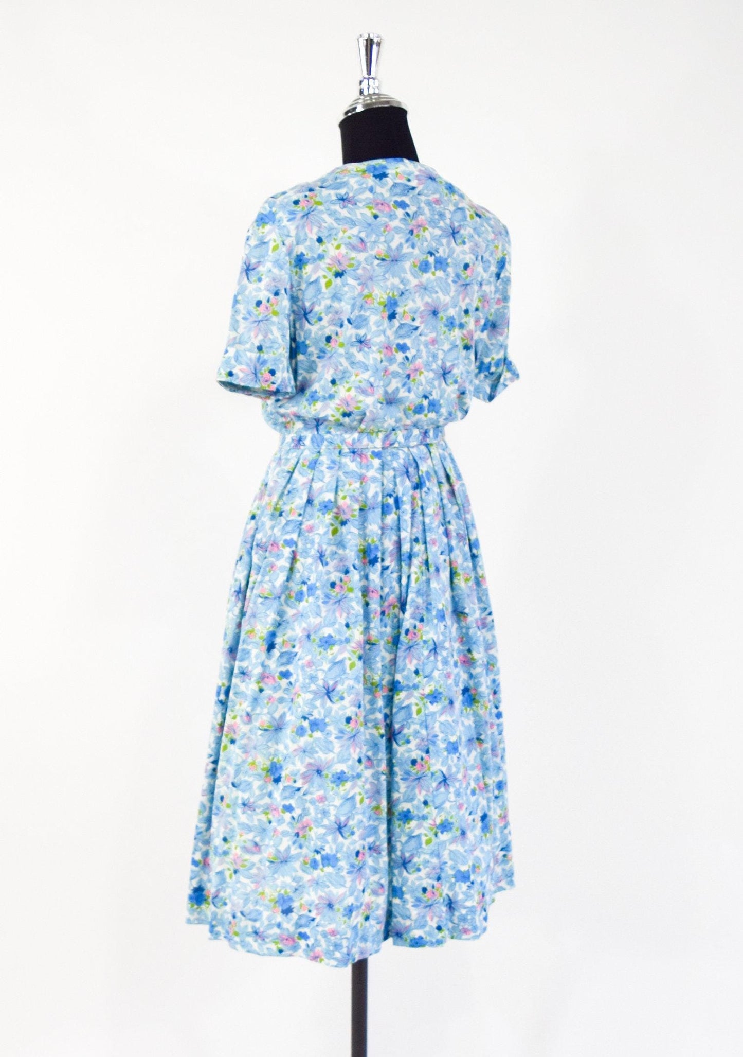 1950s Blue Floral Nylon Day Dress, Medium