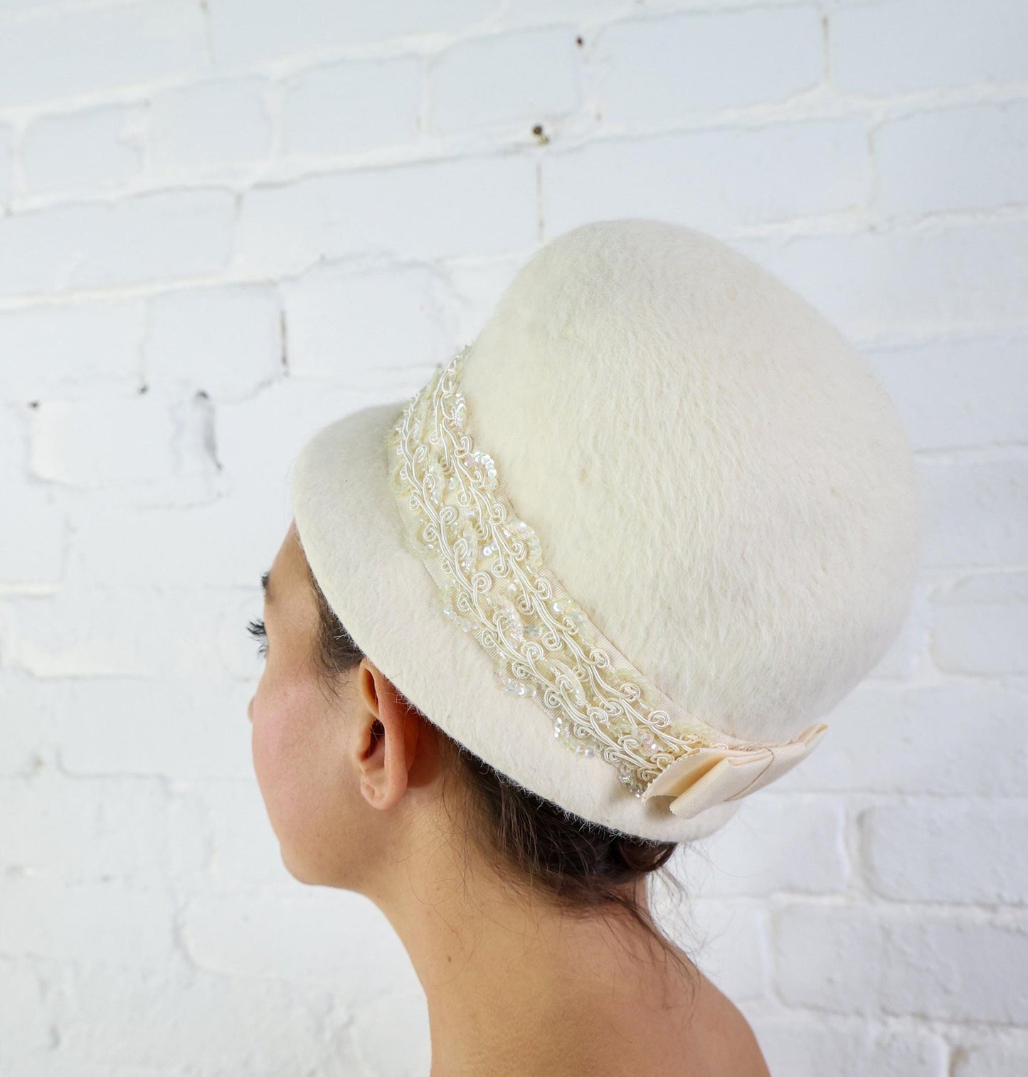 1960s Creme Mohair Bubble Hat | 60s White Mohair High Crown Hat | Jackie O Style | Noreen Fashions
