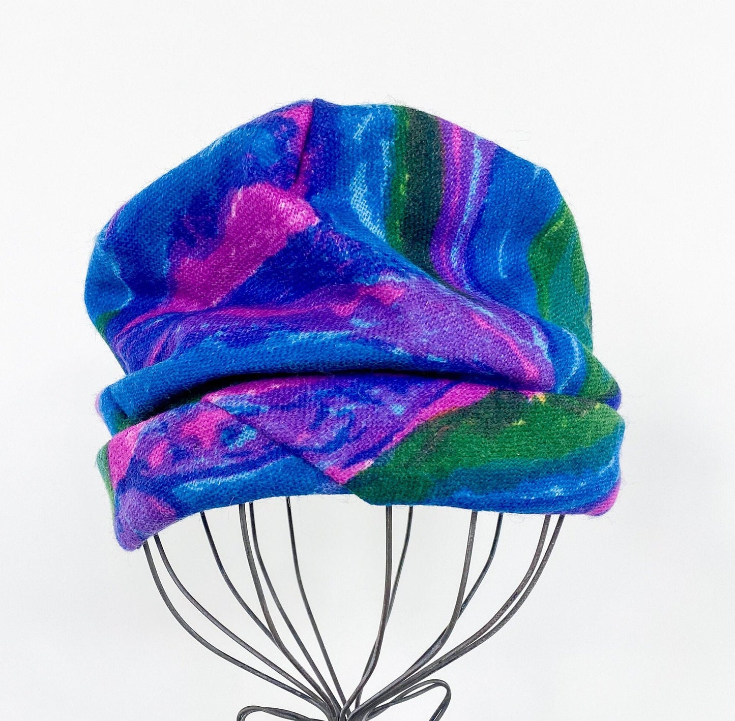 1960s Royal Blue Print Wool Turban Hat