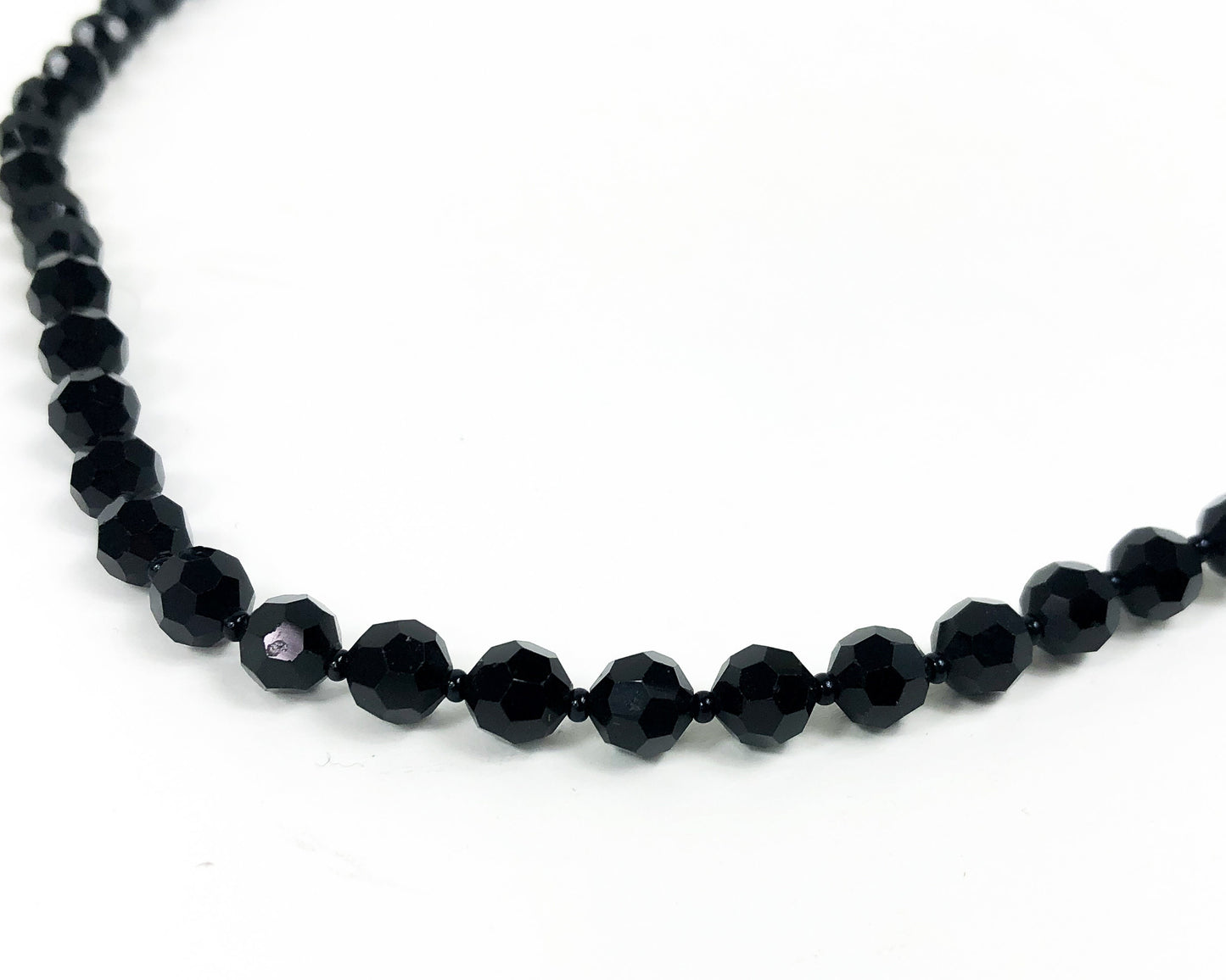 1950s Black Glass Necklace | 50s Black Faceted Glass Necklace | Black Glass Rope