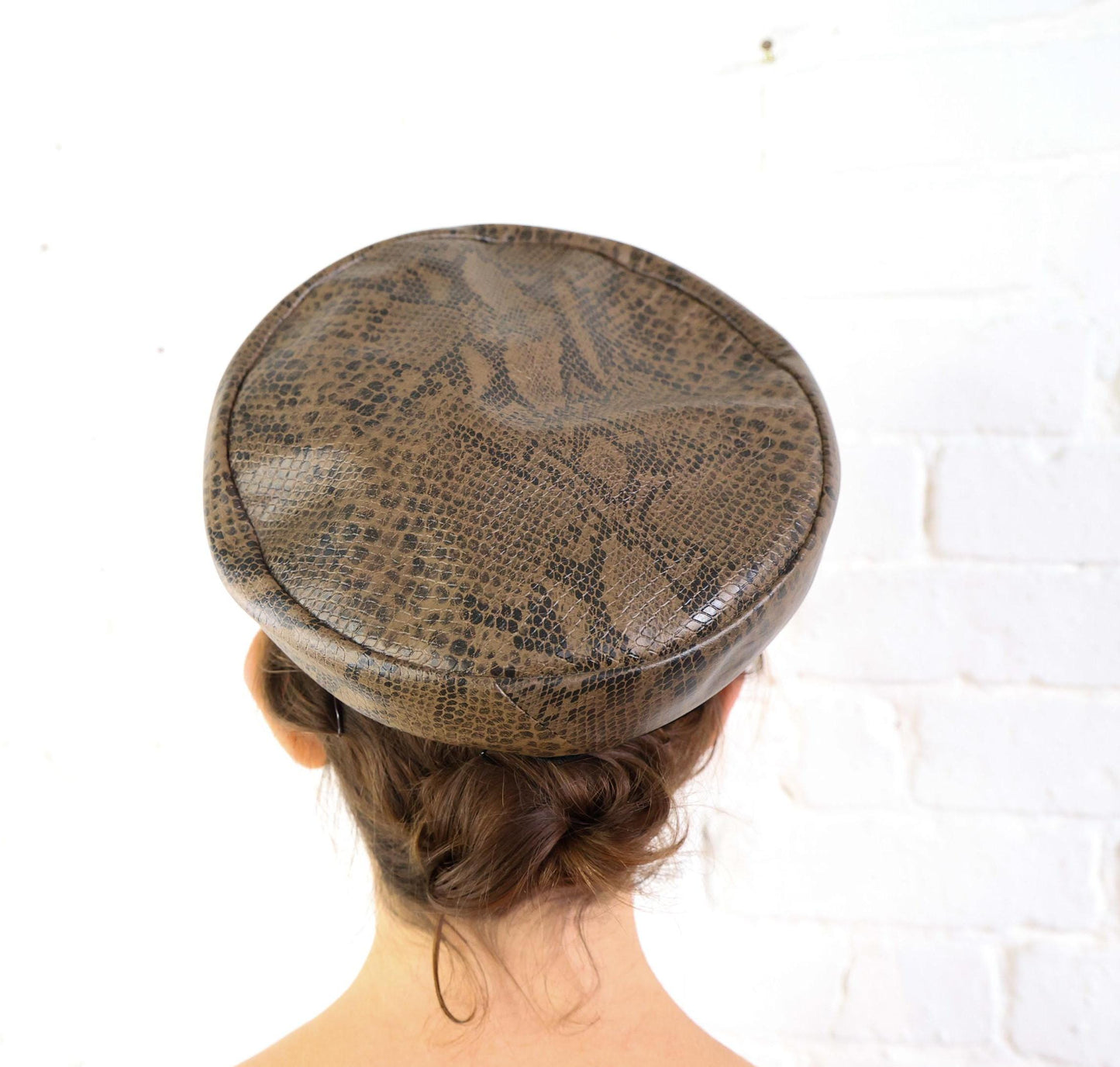1970s Faux Snakeskin Beret Hat