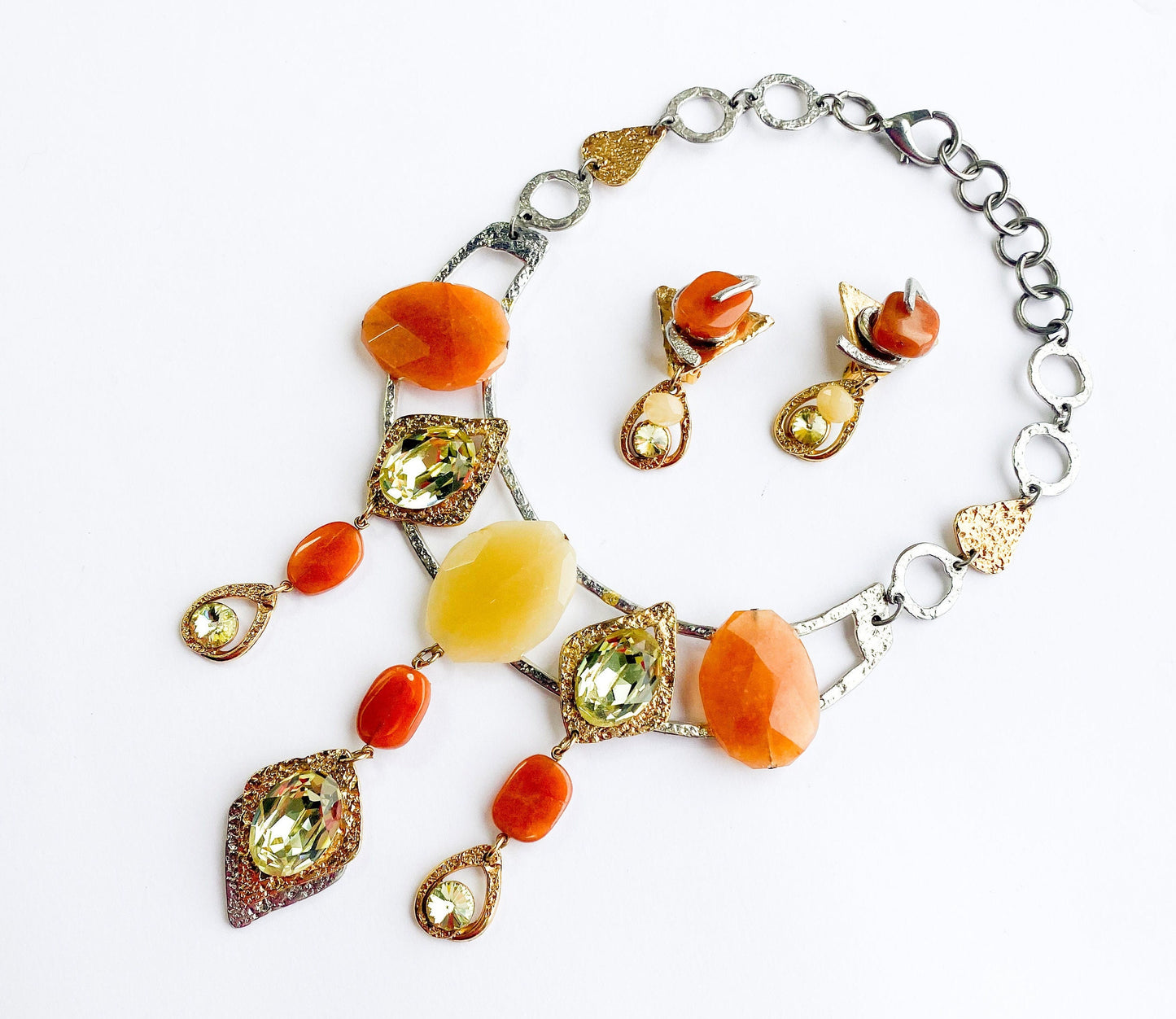 1990s Gold Necklace & Earrings | Avant Garde Necklace Set | J.Jansen