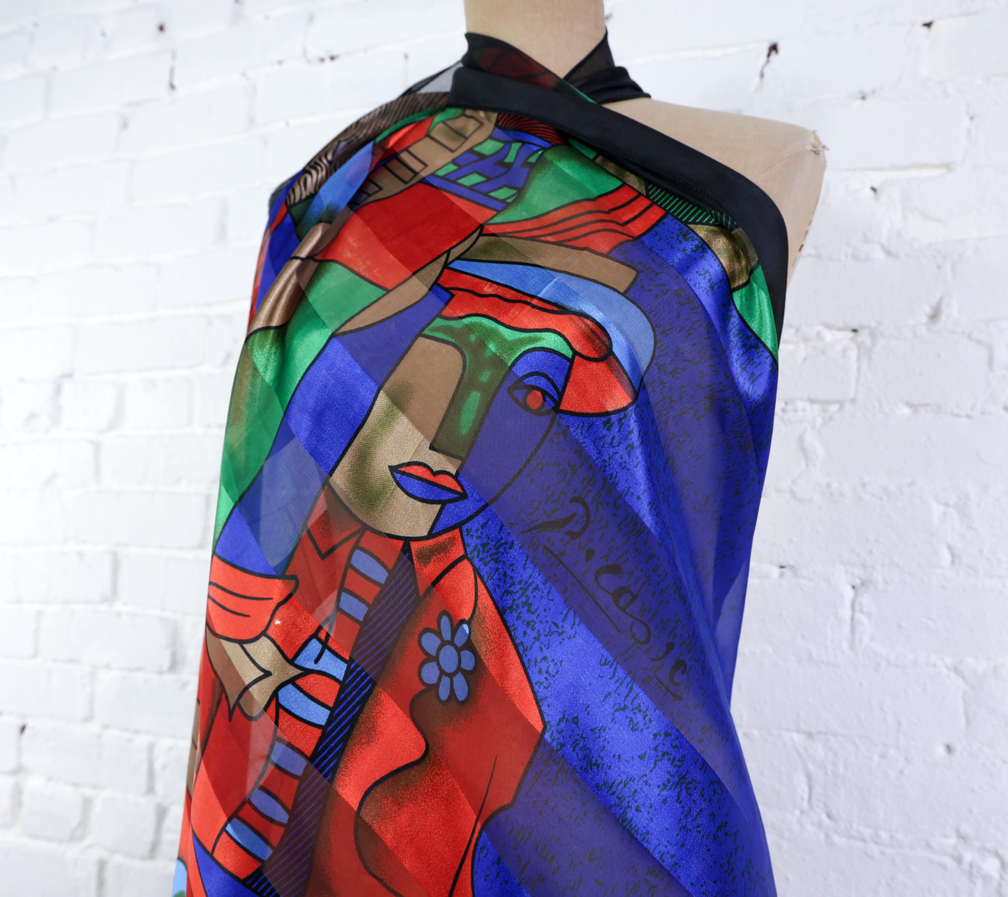 1980s Picasso Black & Blue Abstract Print Scarf