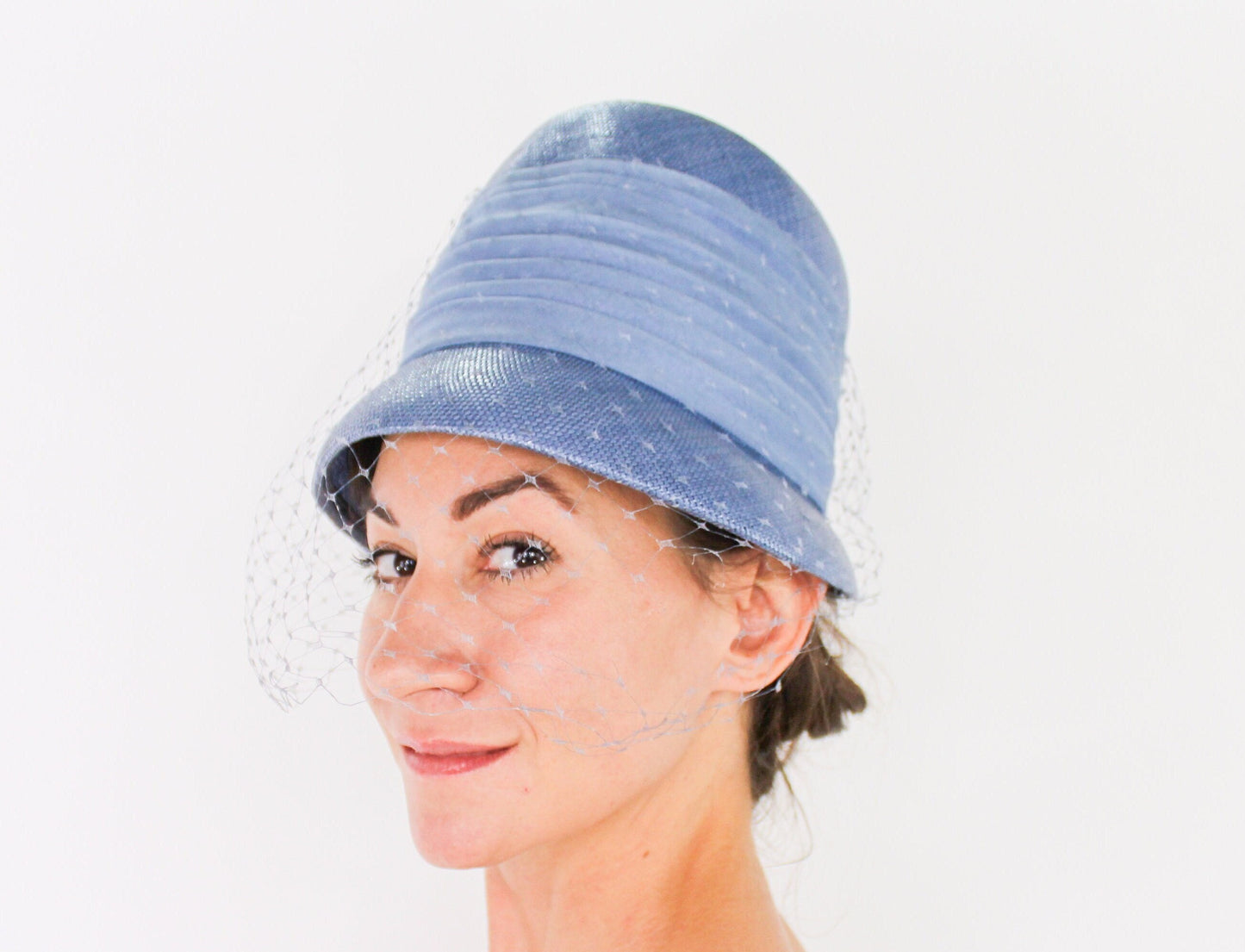 1960s Blue Straw Bucket Hat