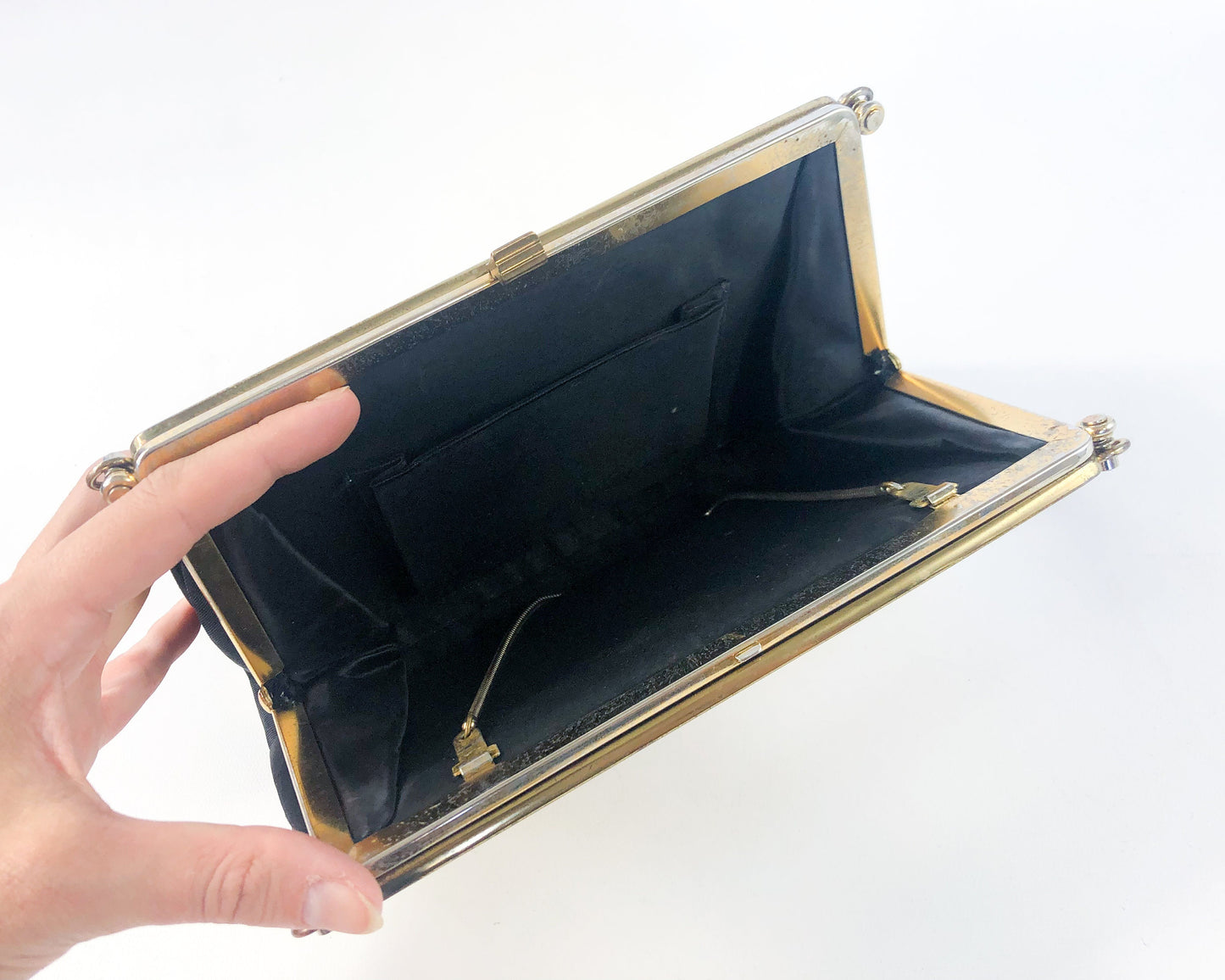 1960s Gold Convertible Handbag | 60s Black and Gold Leather 3 Way Clutch | L & M Bags