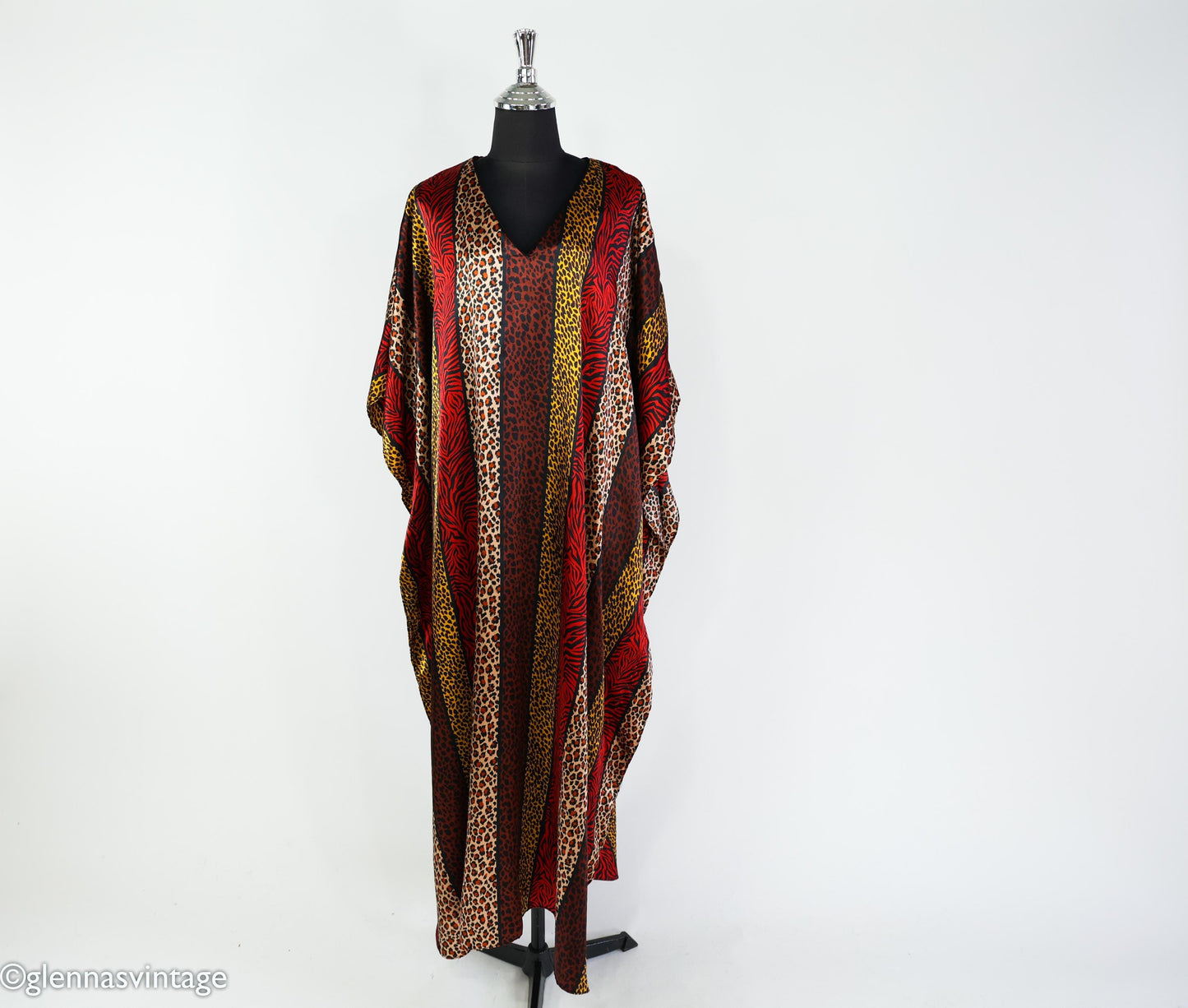 1990s Vintage Red & Gold Animal Print Caftan | Plus Size Dress
