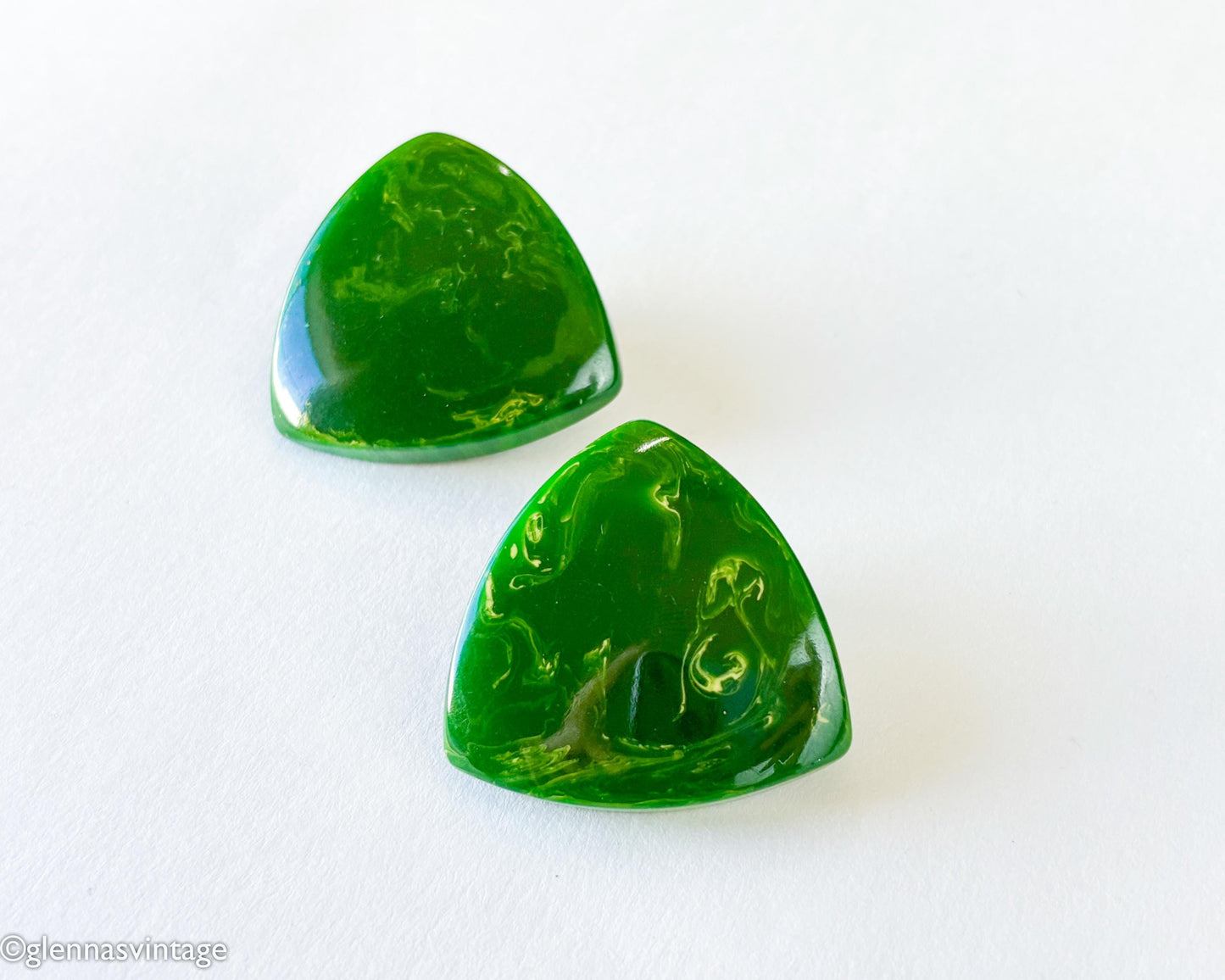1940s Green Bakelite Earrings | Green Marble Plastic Clips