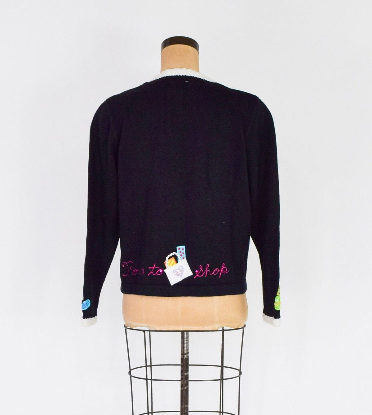 BEREK 1980s Black Cotton Knit Cardigan, Large