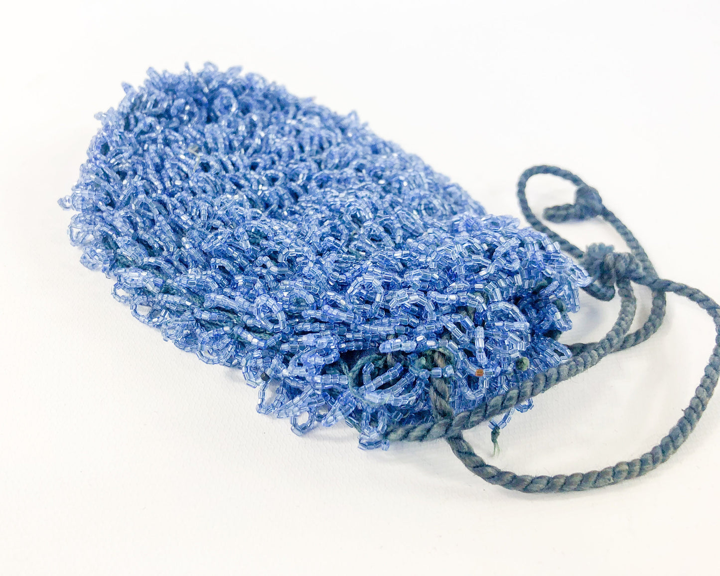 1900s Blue Beaded Evening Bag | Antique Drawstring Pouch