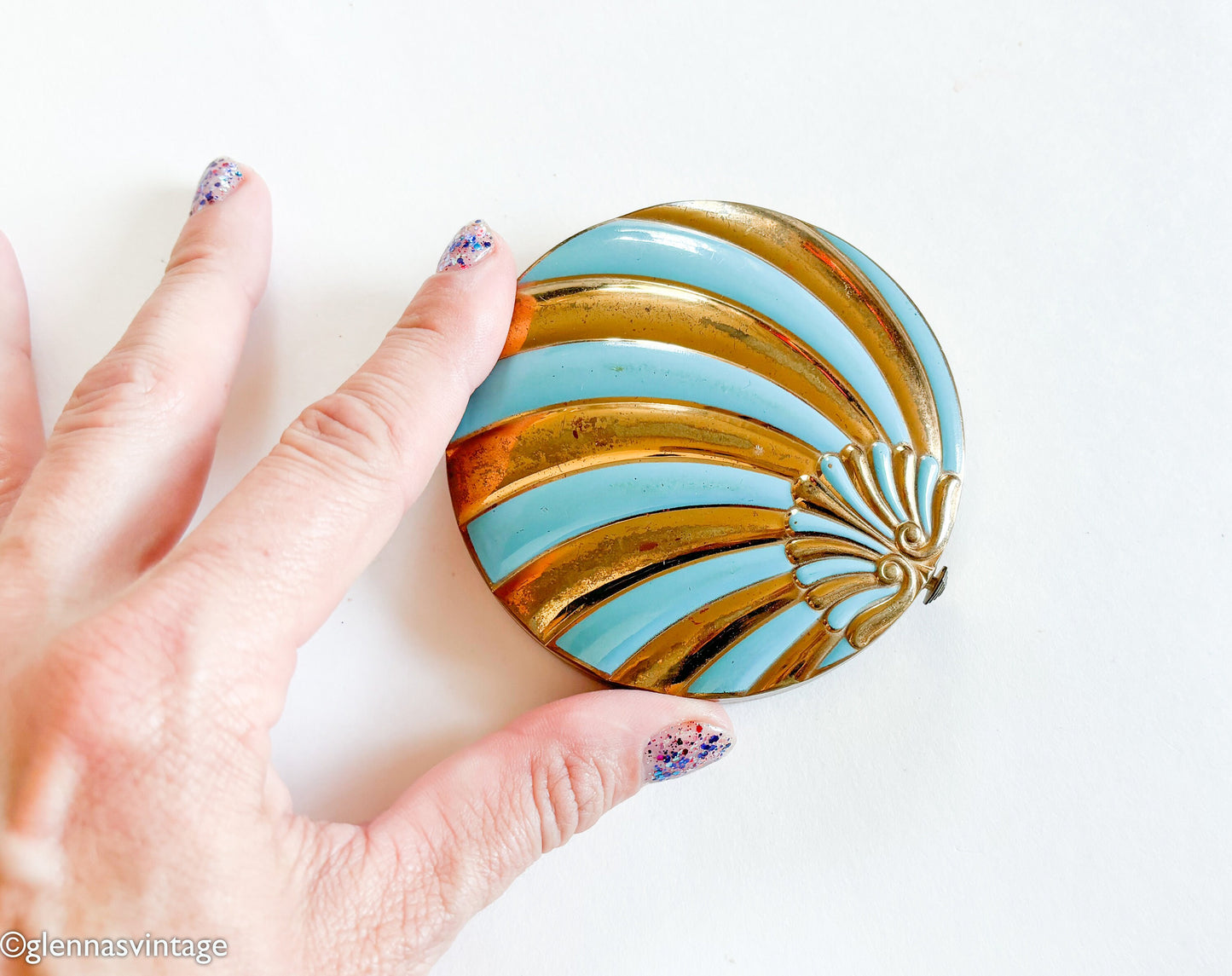 1930s Blue & Gold Vintage Compact, Turquoise Enamel Compact