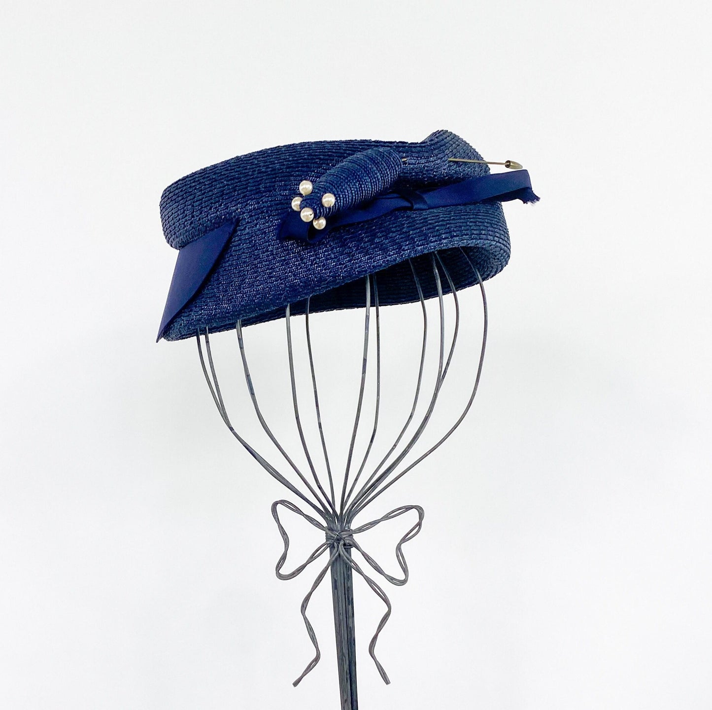 1950s Navy Raffia Pillbox Hat