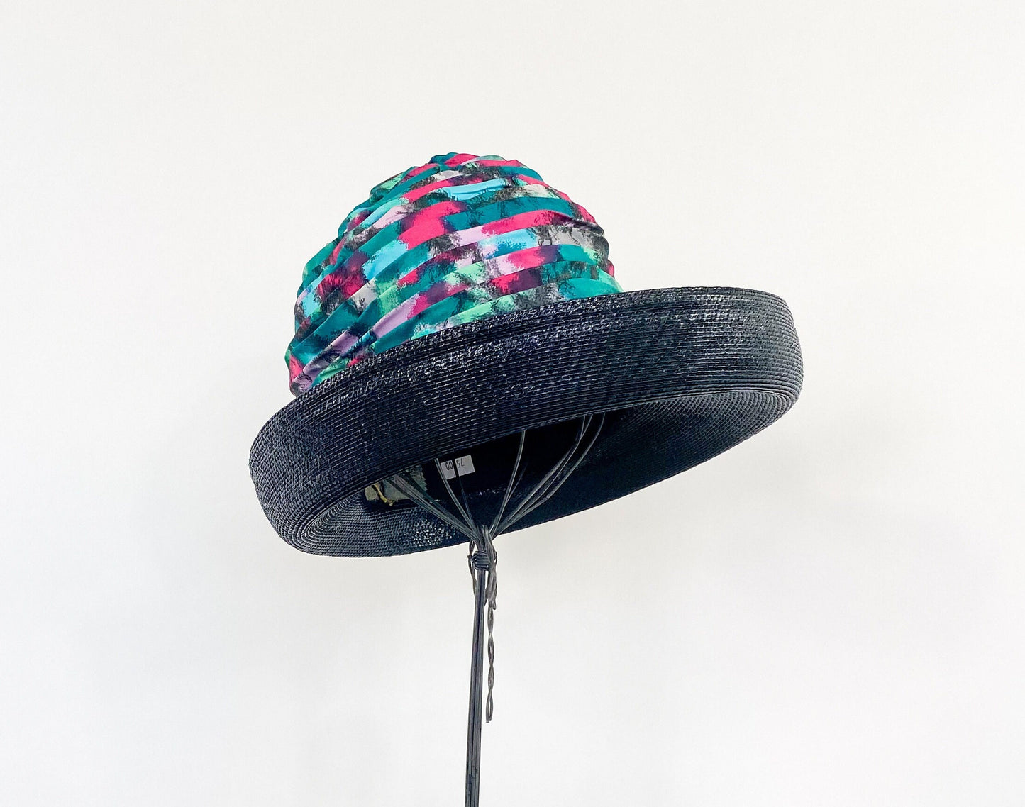 1960s Turquoise Print Silk High Crown Hat