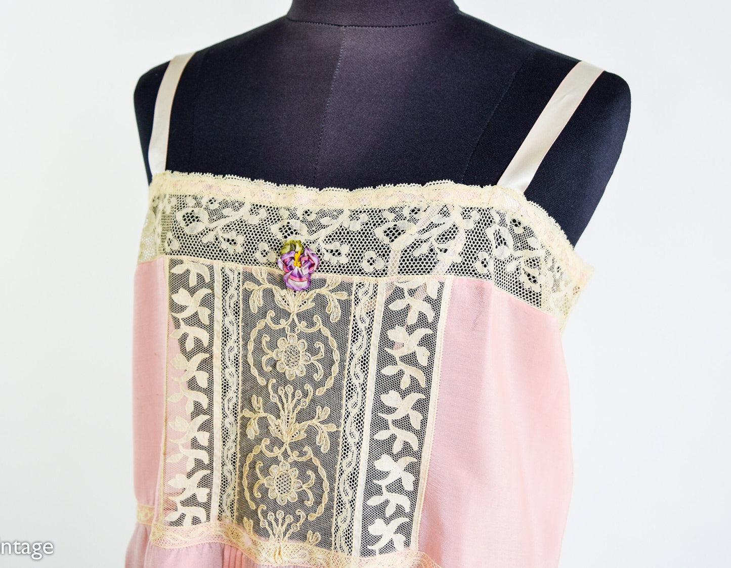 1920s Pink Silk Romper Lingerie, Step In, Extra Small