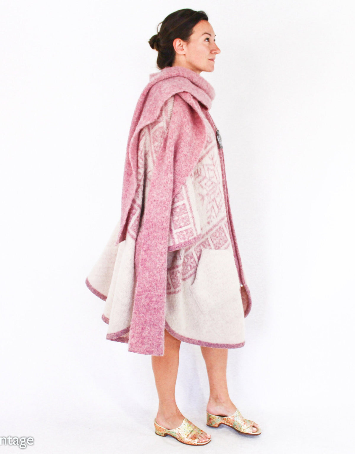 1970s Pink Scandinavian Wool Sweater Cape by TUNDRA