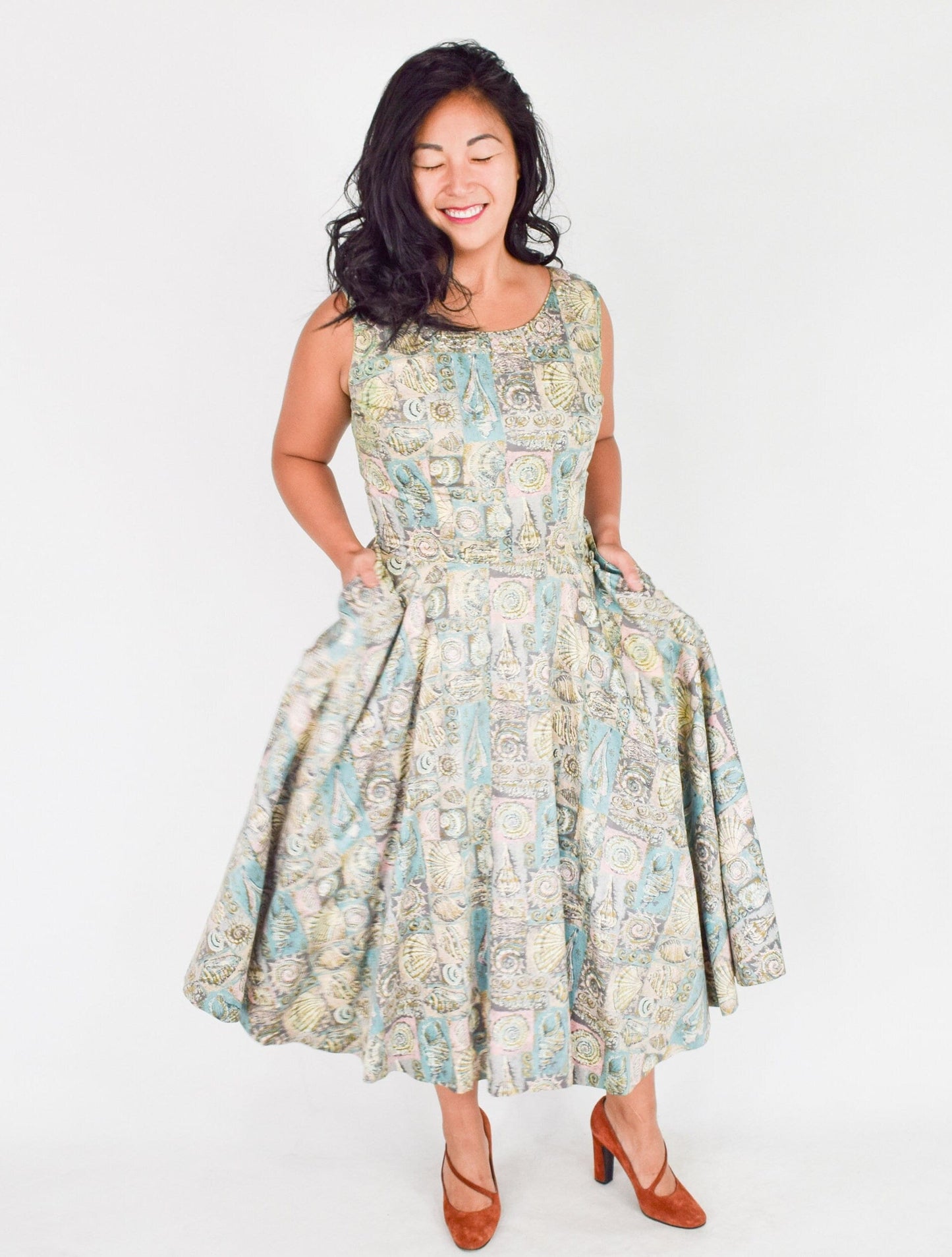 1950s Seashell Tiki Print Summer Dress, Large